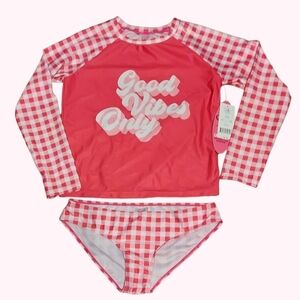 NWT Sol Good Vibes Only Kids Rashguard Set - Hot Pink Gingham Regular & Plus